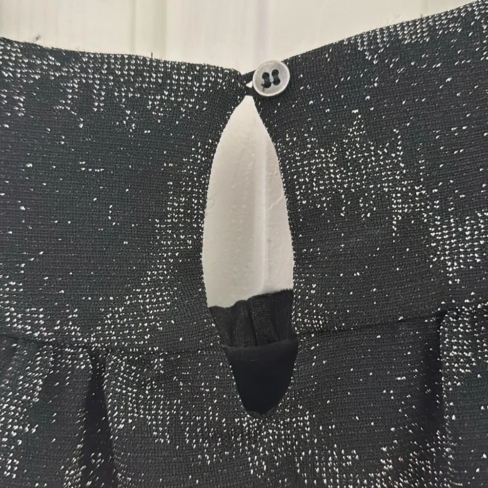 Anthropologie Stardust Galaxy Black and Silver Print Bubble Hem Top - Picture 4 of 5